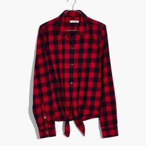 Madewell Flannel Tie-Front Shirt in Buffalo Check New With Tags Red & Black M